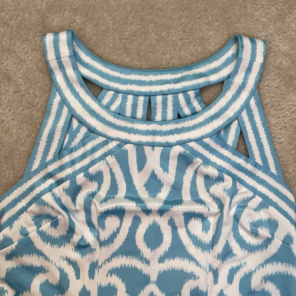 Gretchen Scott Jersey Isosceles Arabesque Dress XS Sleeveless Blue White - Picture 6 of 10